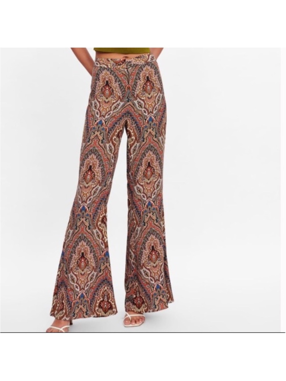 Zara Women's Paisley Flare Pants - Orange Multi